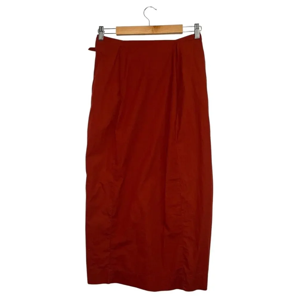 Free People Skirt Womens Medium Orange Midi Button Front Tie Boho Festival Chic